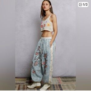 POL Light Blue Floral Embroidered Joggers.  Fabulous New Design with Embroidery.